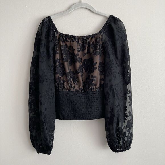 Anthropologie Current Air Smocked Black Lace Blouse Size Small NWT Whimsygoth - Picture 7 of 10